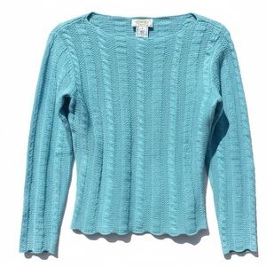 Talbots Petites Aqua Blue Silk Cashmere Cable Knit Sweater – Size P